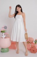 Arbella Ruched Flare Midi Dress in White (MY)