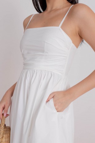 Arbella Ruched Flare Midi Dress in White (MY)