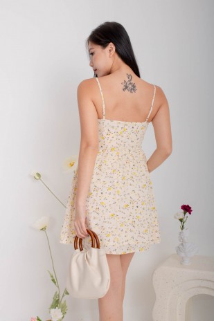 Fayha Floral Ruched Dress in Cream (MY)