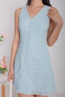 Bollie Broderie V-Neck Button Dress in Blue (MY)