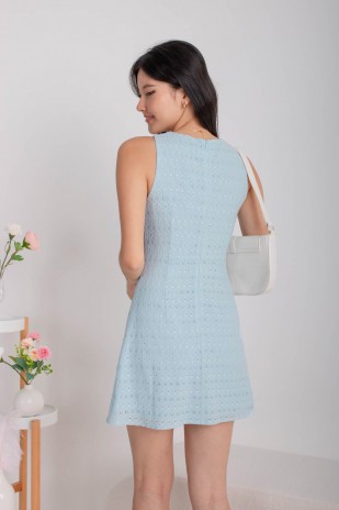 Bollie Broderie V-Neck Button Dress in Blue (MY)