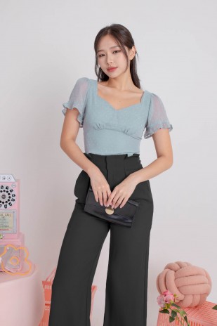 Simeon Swiss Dot Puff Top in Teal (MY)