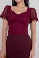 Simeon Swiss Dot Puff Top in Wine (MY)