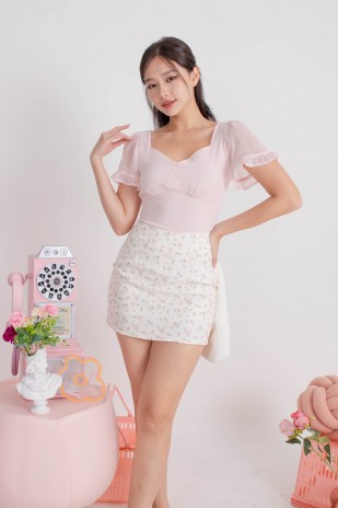 Simeon Swiss Dot Puff Top in Blush (MY)