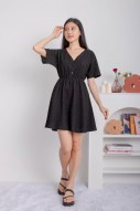 Meliora V-Neck Textured Flare Dress in Black (MY)