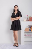 Meliora V-Neck Textured Flare Dress in Black (MY)