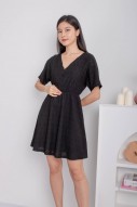 Meliora V-Neck Textured Flare Dress in Black (MY)