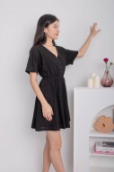 Meliora V-Neck Textured Flare Dress in Black (MY)