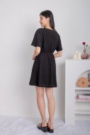 Meliora V-Neck Textured Flare Dress in Black (MY)