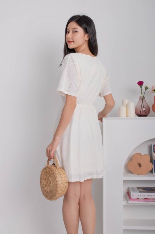 Meliora V-Neck Textured Flare Dress in Cream (MY)