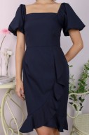 Cyra Square-Neck Puff Dress in Navy (MY)