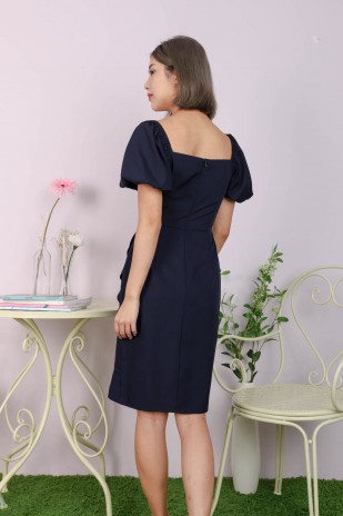 Cyra Square-Neck Puff Dress in Navy (MY)