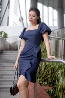 Cyra Square-Neck Puff Dress in Navy (MY)