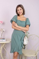 Cyra Square-Neck Puff Dress in Jade (MY)