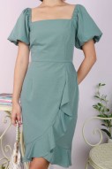 Cyra Square-Neck Puff Dress in Jade (MY)