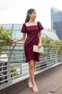 Cyra Square-Neck Puff Dress in Wine (MY)