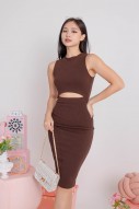 Juna Cut Out Ribbed Dress in Mocha (MY)