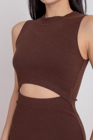 Juna Cut Out Ribbed Dress in Mocha (MY)