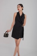 Amias Sash Blazer Romper Dress in Black (MY)