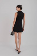 Amias Sash Blazer Romper Dress in Black (MY)