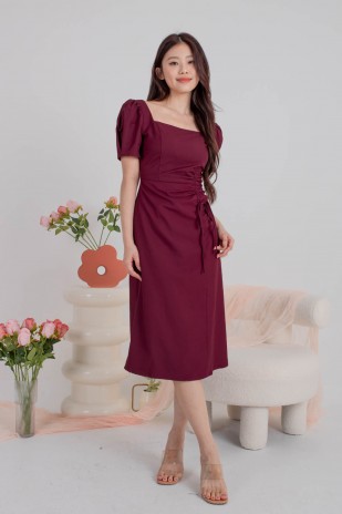 Valane Side Ruched Midi Dress in Wine (MY)