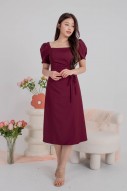 Valane Side Ruched Midi Dress in Wine (MY)