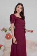 Valane Side Ruched Midi Dress in Wine (MY)