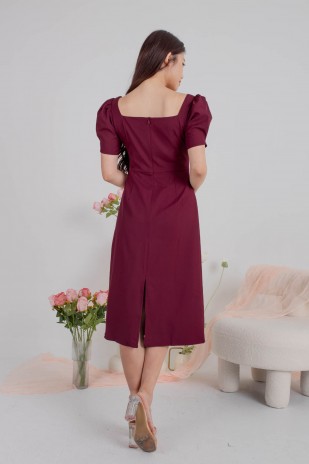 Valane Side Ruched Midi Dress in Wine (MY)