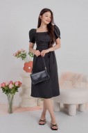 Valane Side Ruched Midi Dress in Black (MY)