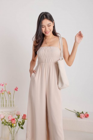 Sonnie Smocked Jumpsuit in Oat (MY)