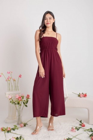 Sonnie Smocked Jumpsuit in Wine (MY)