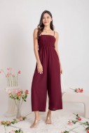 Sonnie Smocked Jumpsuit in Wine (MY)