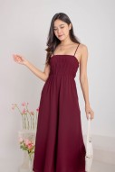 Sonnie Smocked Jumpsuit in Wine (MY)