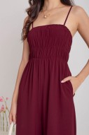 Sonnie Smocked Jumpsuit in Wine (MY)