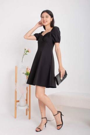 Sondrea Pleated Puff Dress in Black (MY)