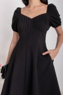 Sondrea Pleated Puff Dress in Black (MY)