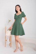 Sondrea Pleated Puff Dress in Seaweed (MY)