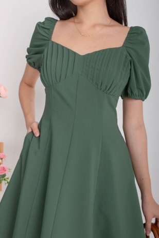 Sondrea Pleated Puff Dress in Seaweed (MY)