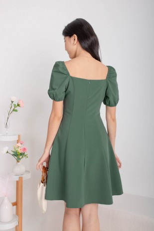 Sondrea Pleated Puff Dress in Seaweed (MY)