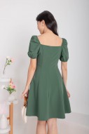 Sondrea Pleated Puff Dress in Seaweed (MY)