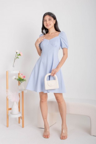 Sondrea Pleated Puff Dress in Blue (MY)