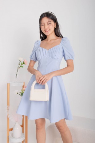 Sondrea Pleated Puff Dress in Blue (MY)