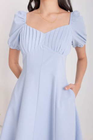 Sondrea Pleated Puff Dress in Blue (MY)