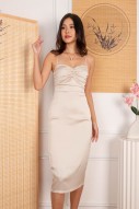 Fern Ruched Sweetheart Midi in Champagne (MY)