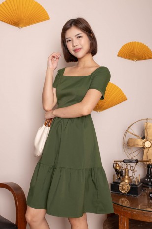 Brigetta Tiered Dress in Olive (MY)