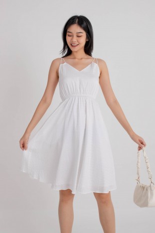 Velya V-Neck Flare Dress in White (MY)