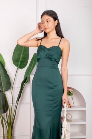 Joann Ruched Mermaid Dress in Emerald (MY)