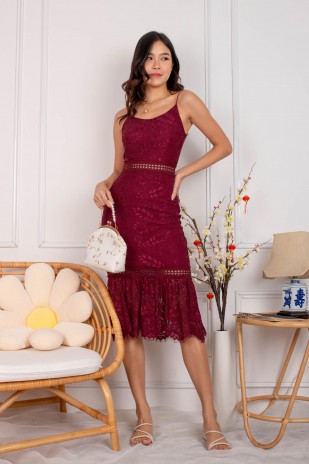 Maey Mermaid Lace Midi in Wine (MY)