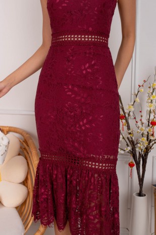 Maey Mermaid Lace Midi in Wine (MY)