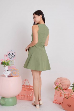 Leraine Front Knot Flare Dress in Fern (MY)